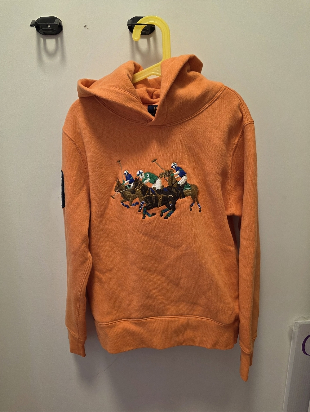Polo by Ralph Lauren Orange Fleece Hoodie Triple Pony Embroidery M 10-12